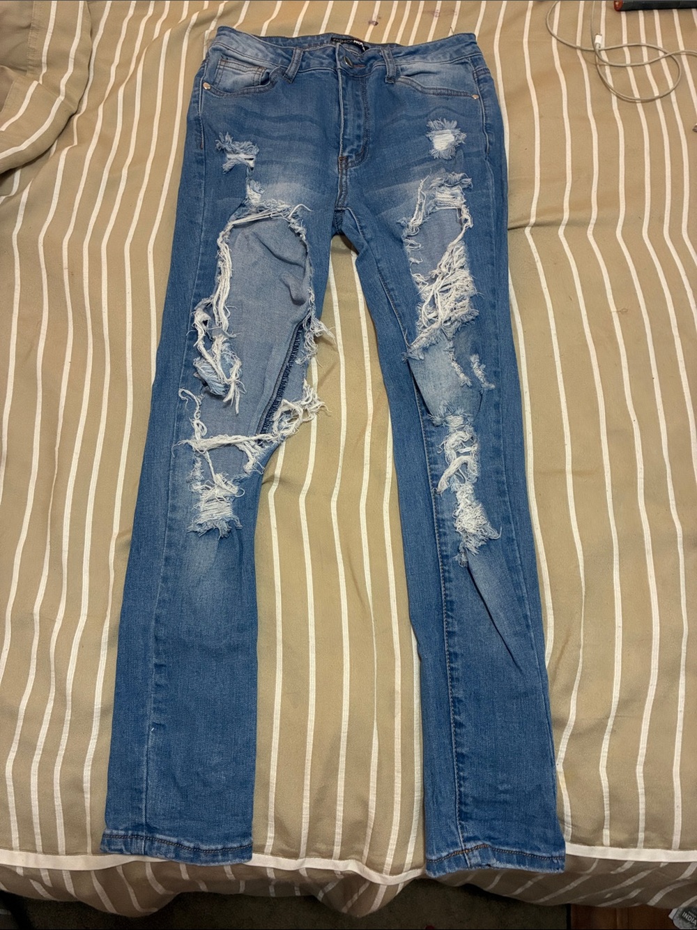 Fashion Nova Light Blue Ripped Skinny Jeans
